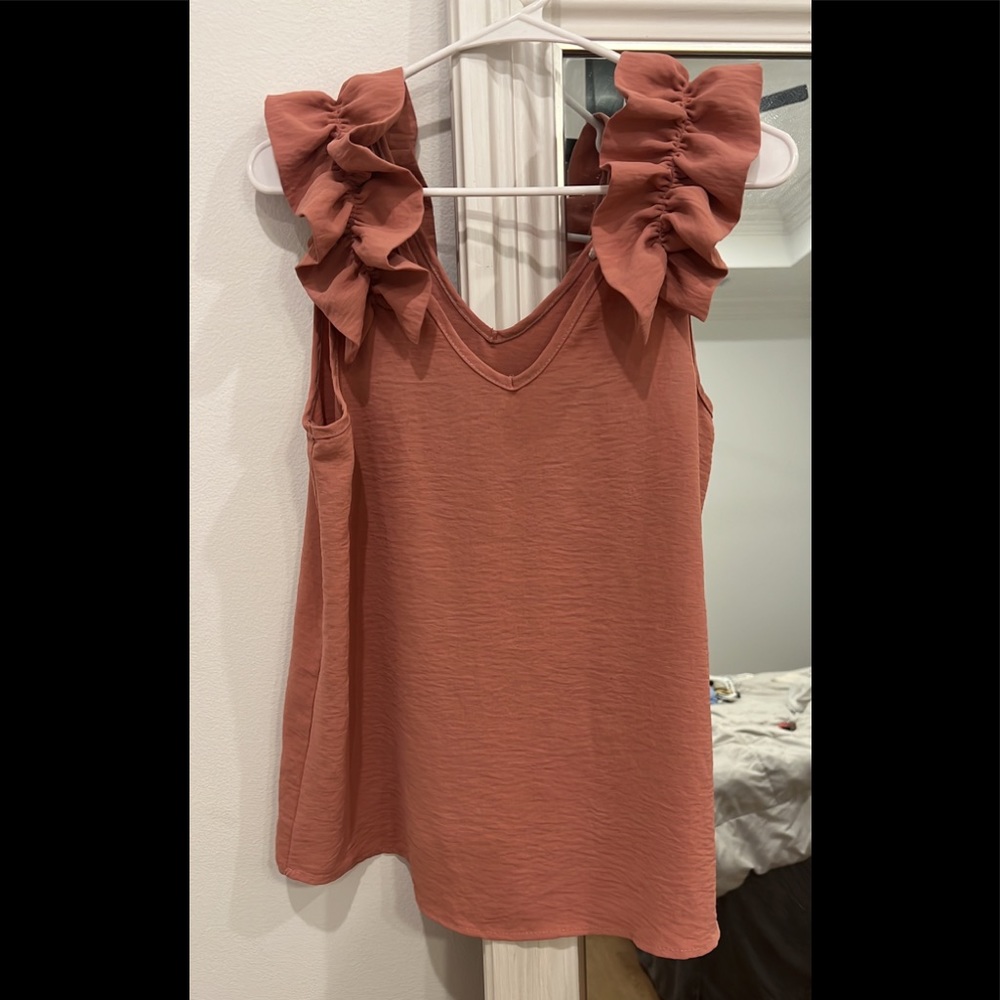 Salmon colored ruffle sleeve cami